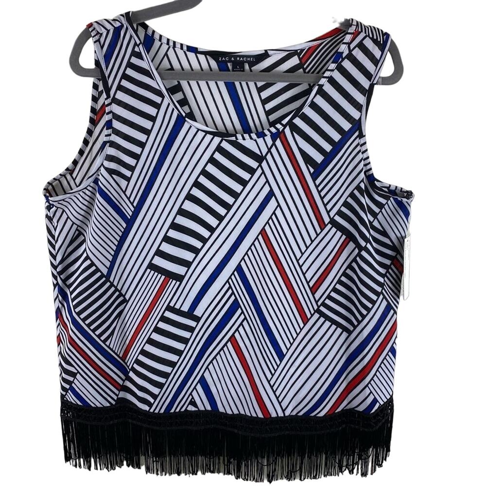 Zac & Rachel NWT Sleeveless Geometric Pattern Lightweight Fringe Blouse Size L